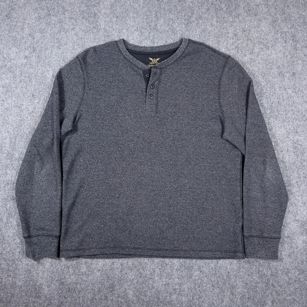 Y2K Faded Glory Henley Shirt Mens Large Gray Long Sleeve Waffle Knit Thermal
